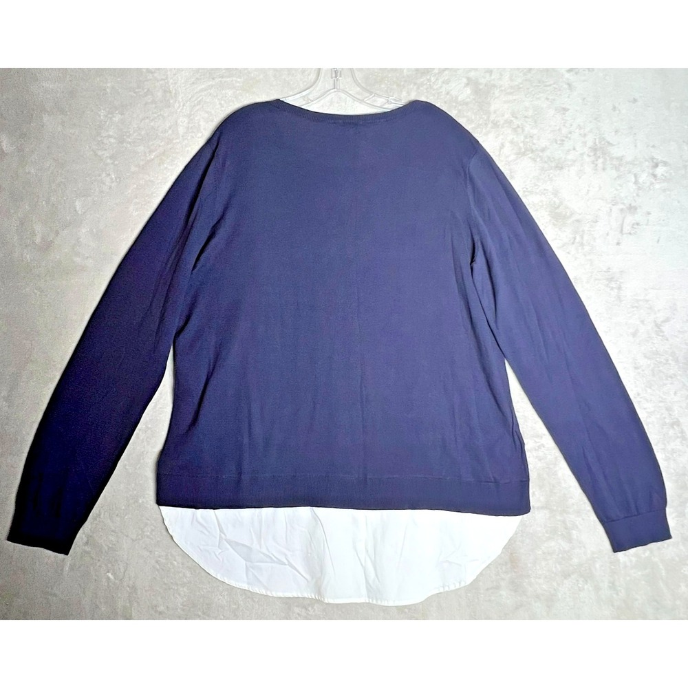 NWT Long Tall Sally Star Placement Sweater Layered Hem Crewneck Navy Casual Chic - Picture 6 of 10